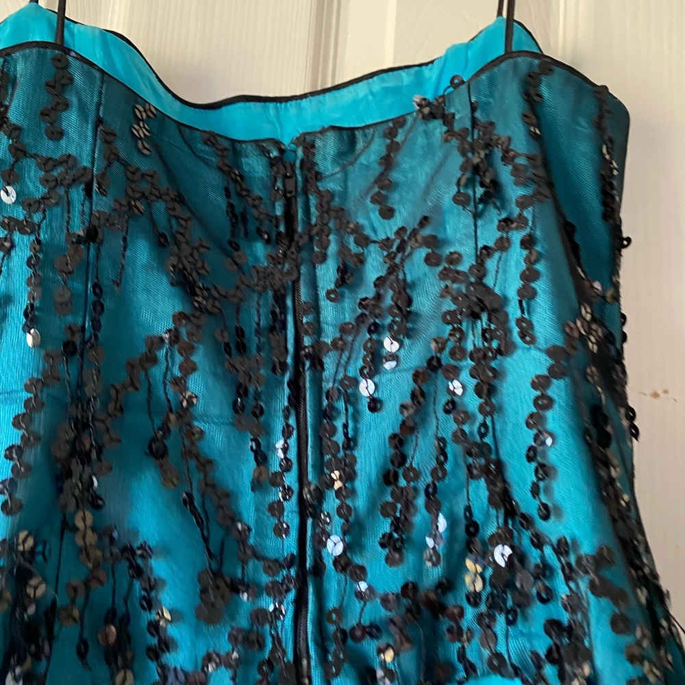 Vintage Y2K Ignite Sequin Corset Tank Top Spaghetti Straps 90s Teal Mermaid Core - Picture 6 of 7
